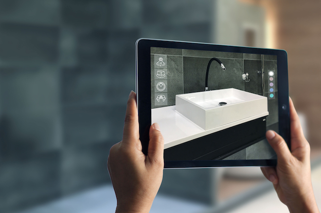 Person Using AR App to Choose a Sink