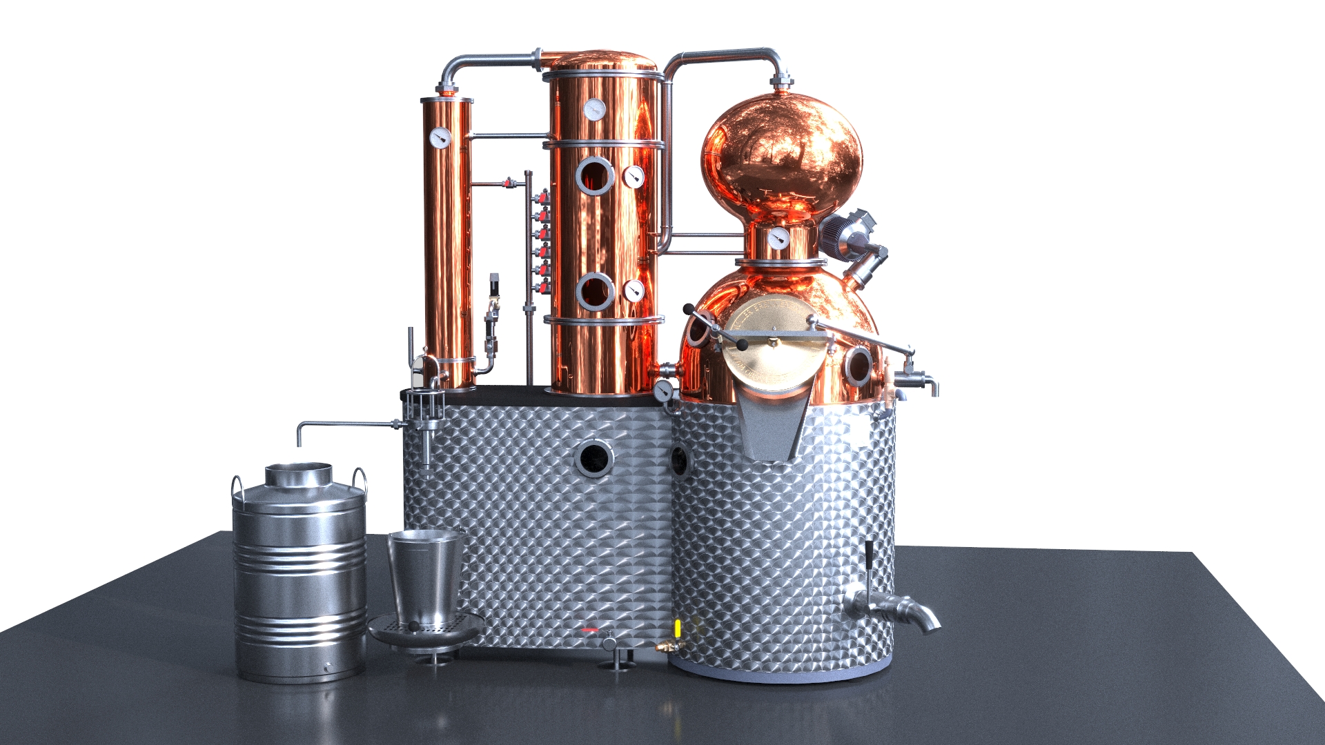 High-Quality CG Model of a Distiller Rendered on a White Background