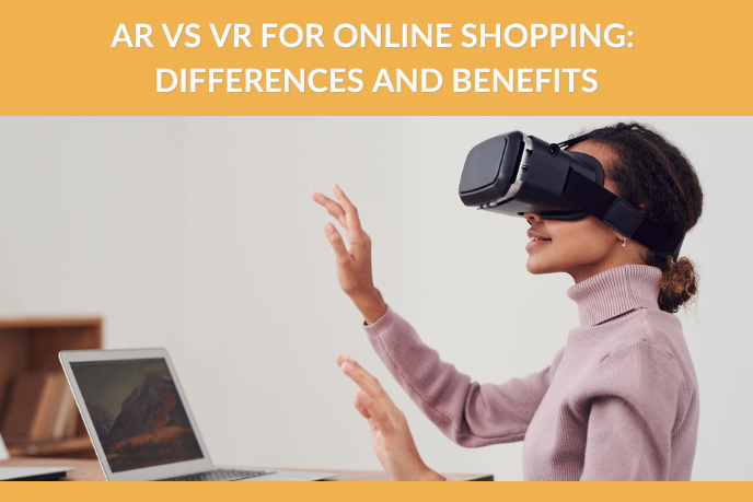 A Woman Using VR Headset For Online Shopping