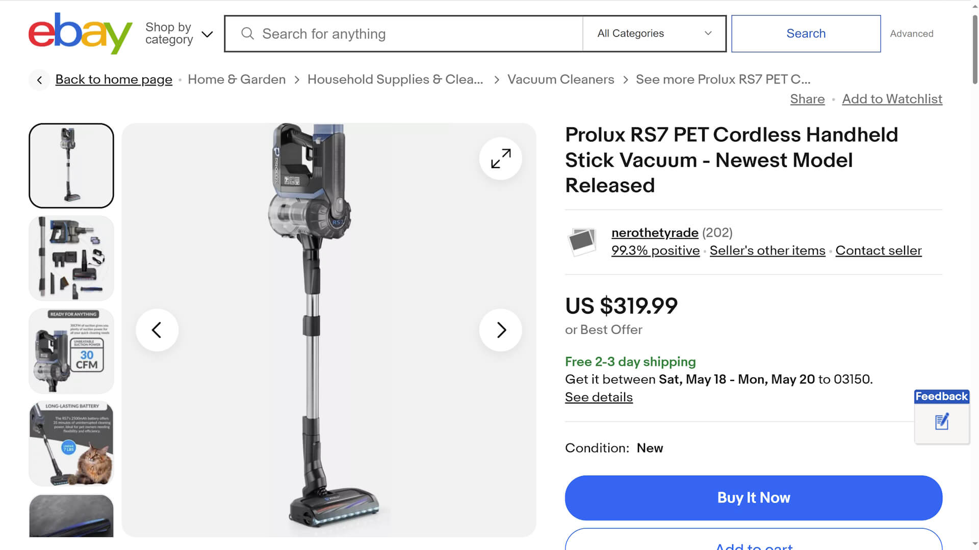 3D Rendering of a Vacuum Cleaner Usage in an eBay Product Listing