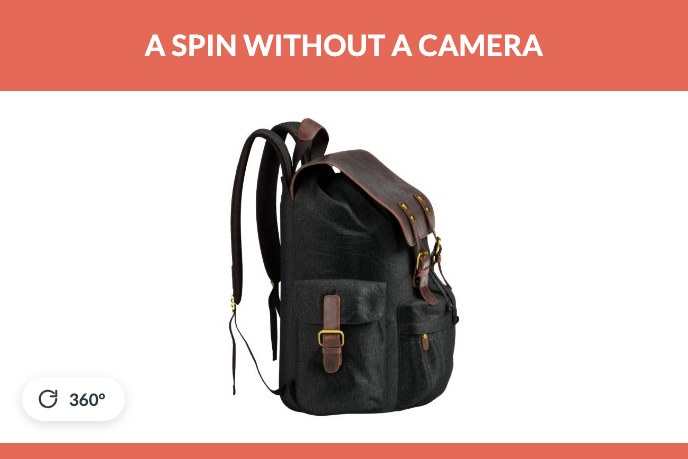 360 product spin of a canvas backpack rendered from a 3D model, no camera involved