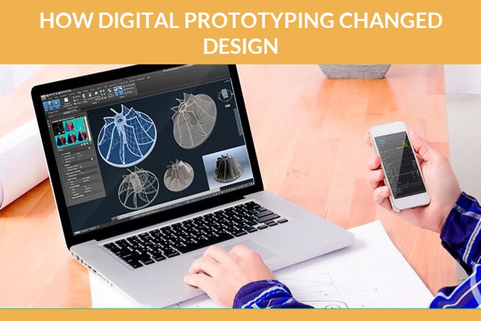 3D digital prototyping: Designer at a laptop reviewing 3D models of a product on screen while holding a phone