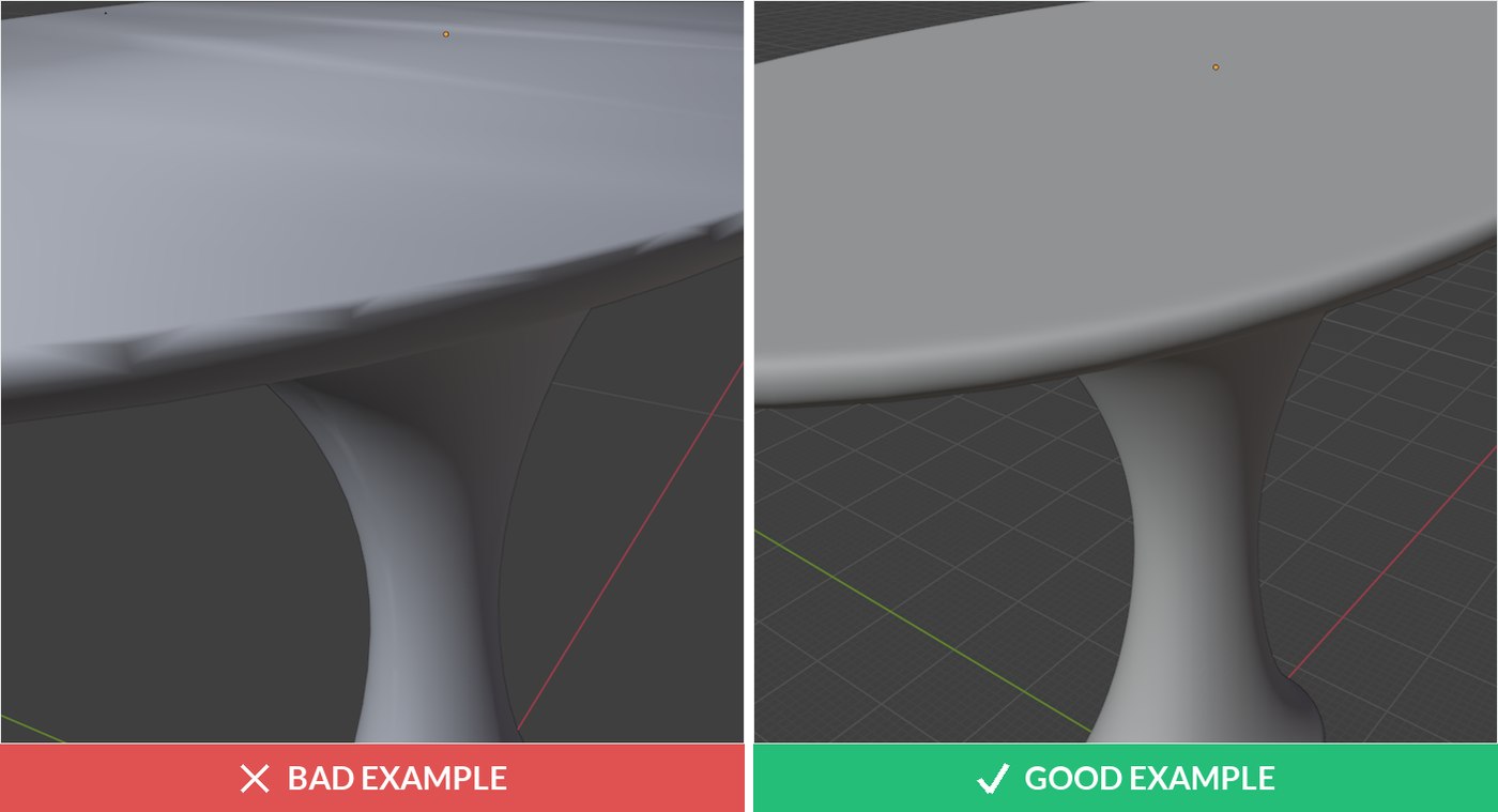 3D model quality issue: broken shading from poor topology versus smooth surface
