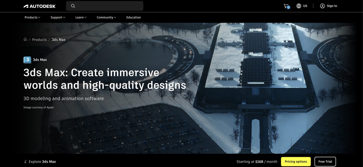 Autodesk 3ds Max product page, 3D modeling and animation software