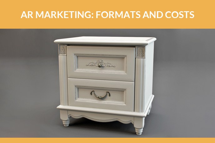 Augmented reality marketing: 3D render of a white classic bedside table with two drawers
