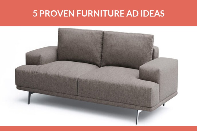 Best furniture advertising ideas: 3D render of a grey two seater sofa on slim metal legs on a white background