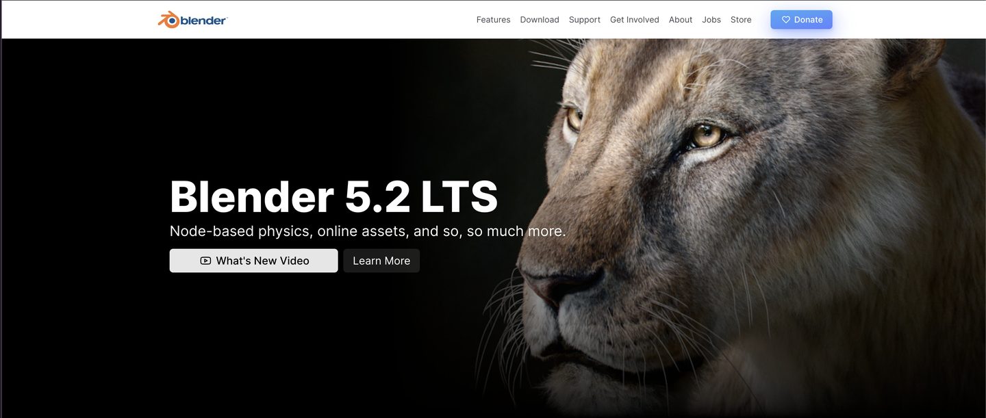 Blender website home page, free open source 3D animation software
