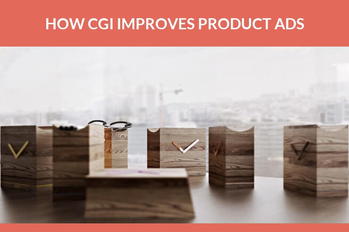 Great product shots: 3D render of wooden desk clocks arranged on a table against a city skyline