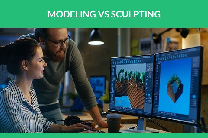 Modeling sculpting: 3D artists working on a project