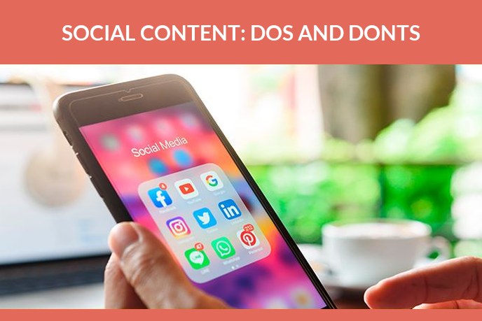 Social media content strategy: Hand holding a phone with social media app icons on the screen