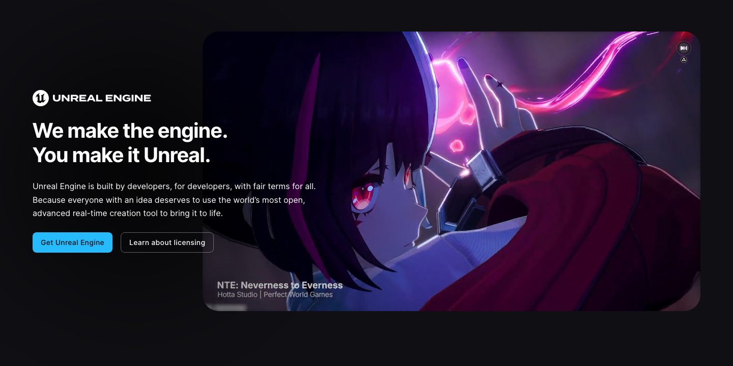 Unreal Engine website, real-time rendering engine used for product visualisation