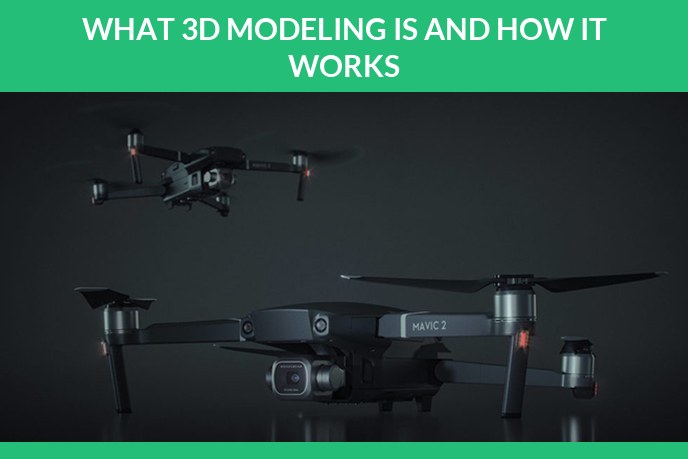 What is 3D modeling: 3D render of two folding drones on a dark grey background