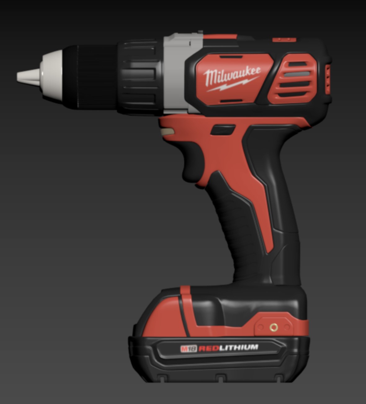 The cordless drill model in the 3D viewport, textured and ready to render