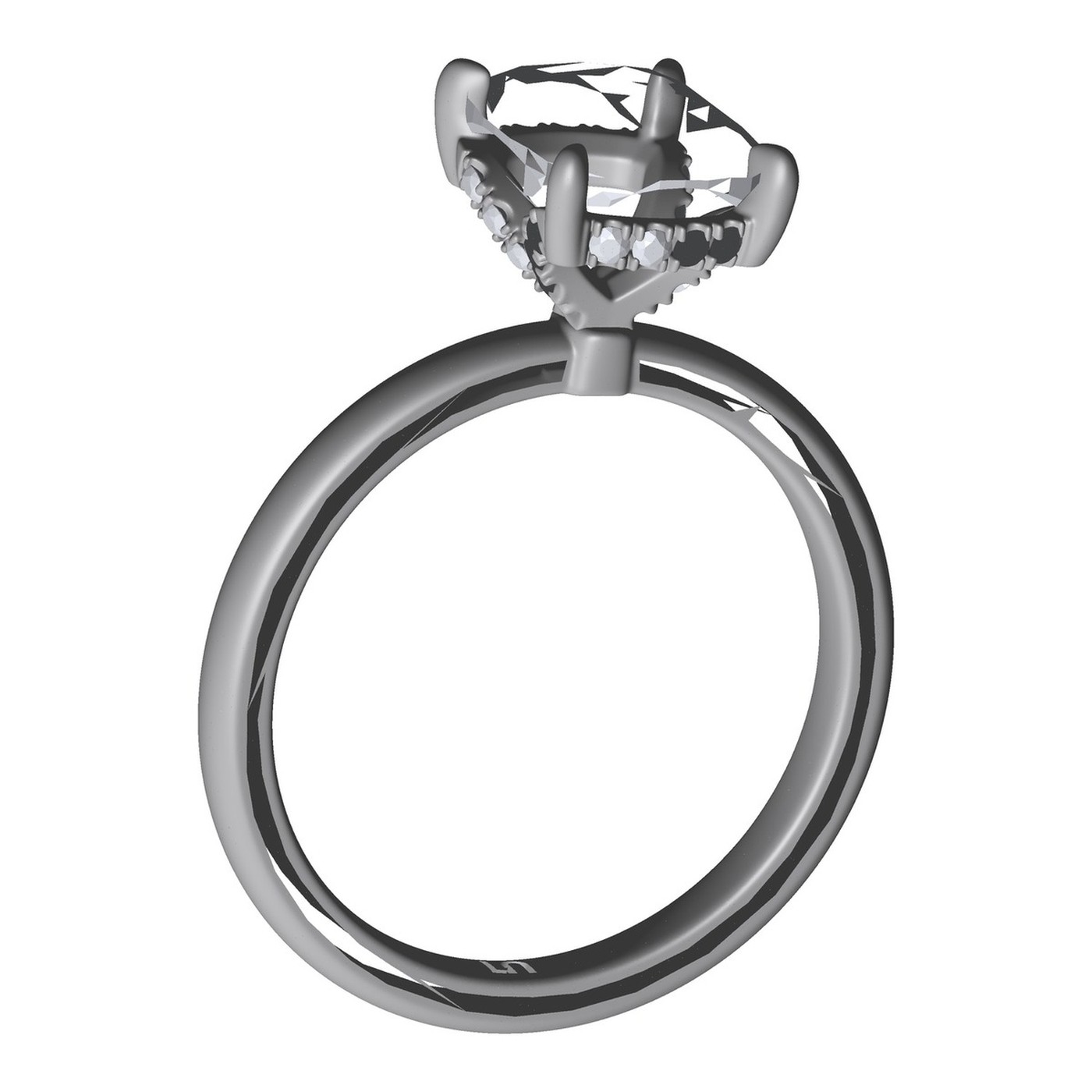 The client CAD model of the diamond ring shown as an untextured render