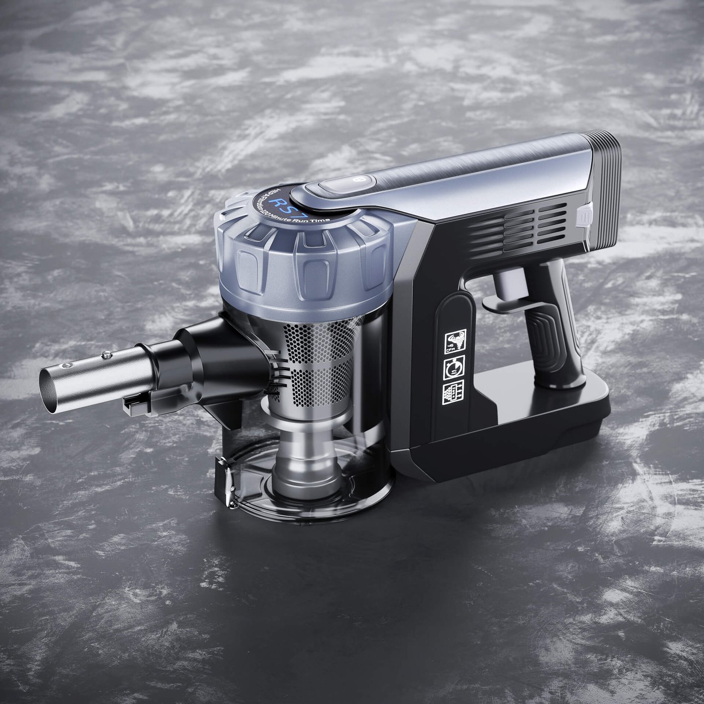 Lifestyle scene of the vacuum cleaner rendered from the same model