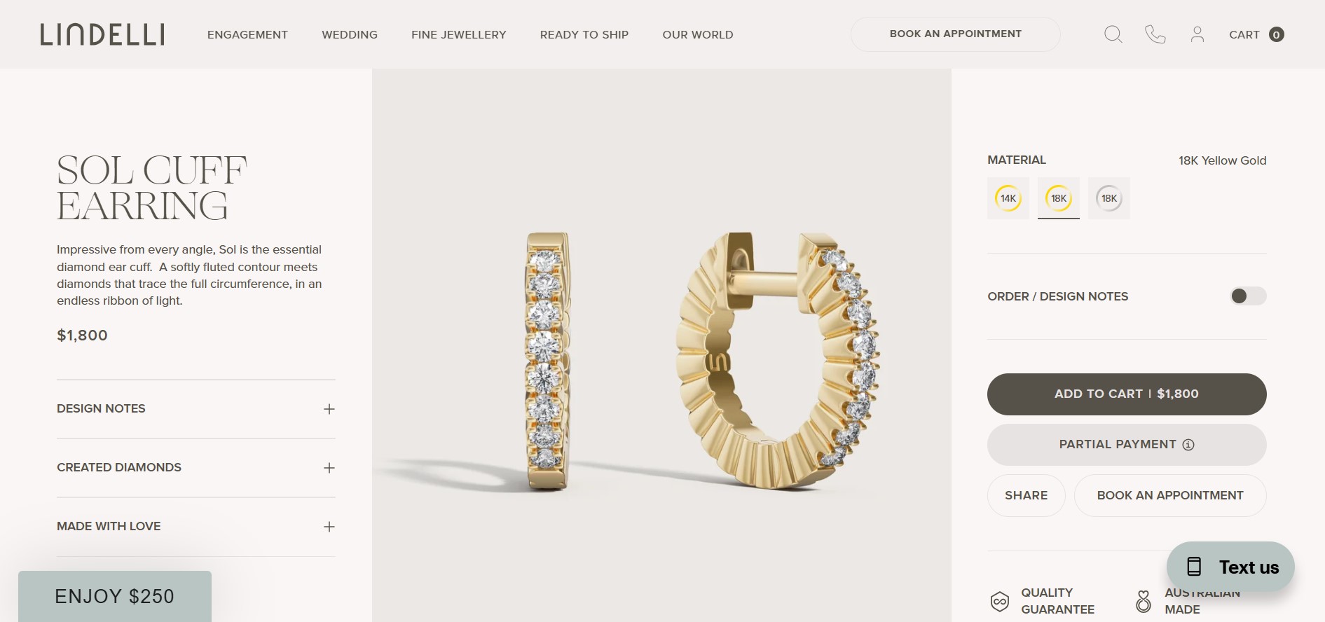 Lindelli earring product page on Shopify showing 3D-rendered jewelry images