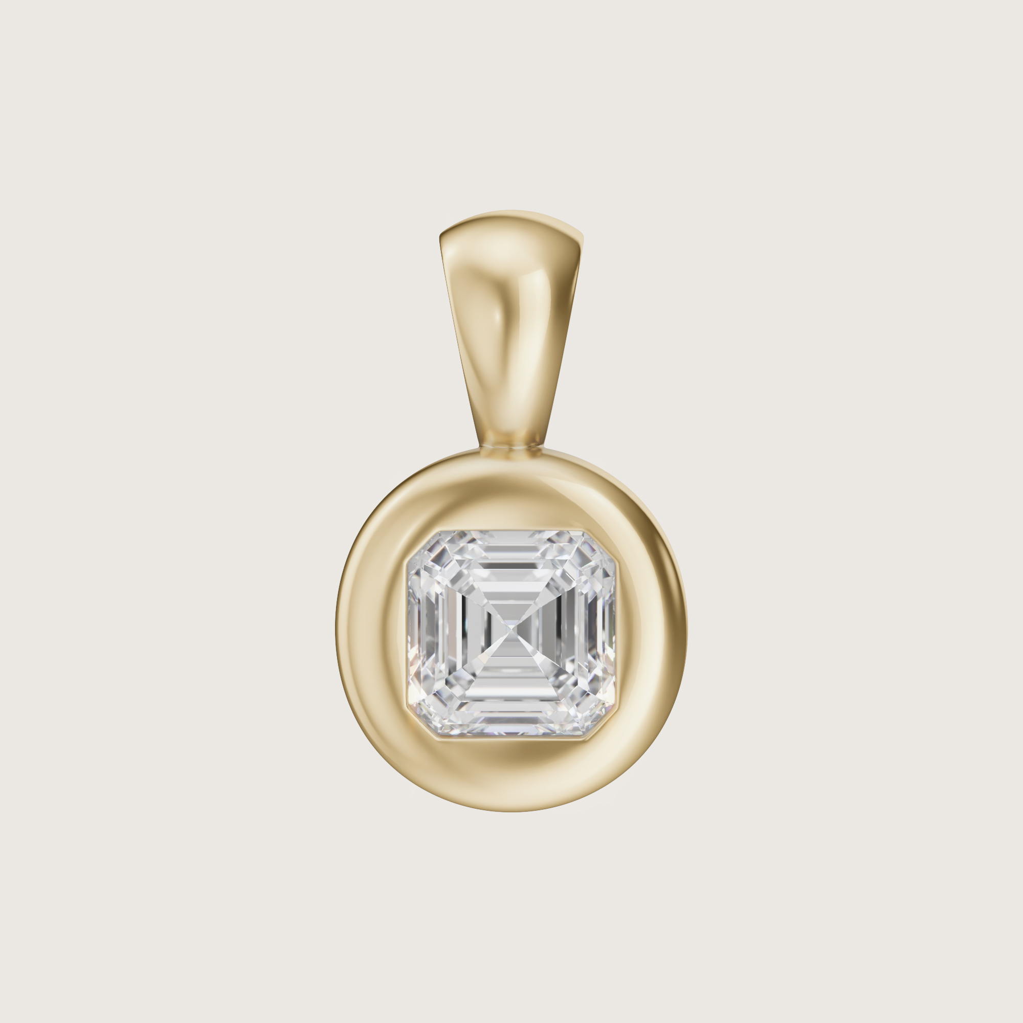 3D render of the Lindelli Forma pendant in yellow gold with an asscher-cut diamond