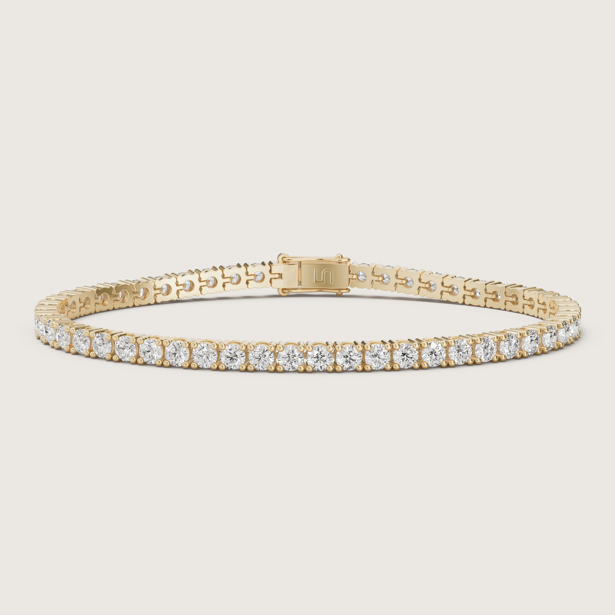 3D render of the Lindelli Classic Square Set tennis bracelet in yellow gold with round diamonds